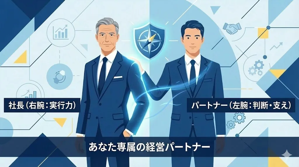 社長(右腕:実行力)とパートナー(左腕:判断・支え)— あなた専属の経営パートナー